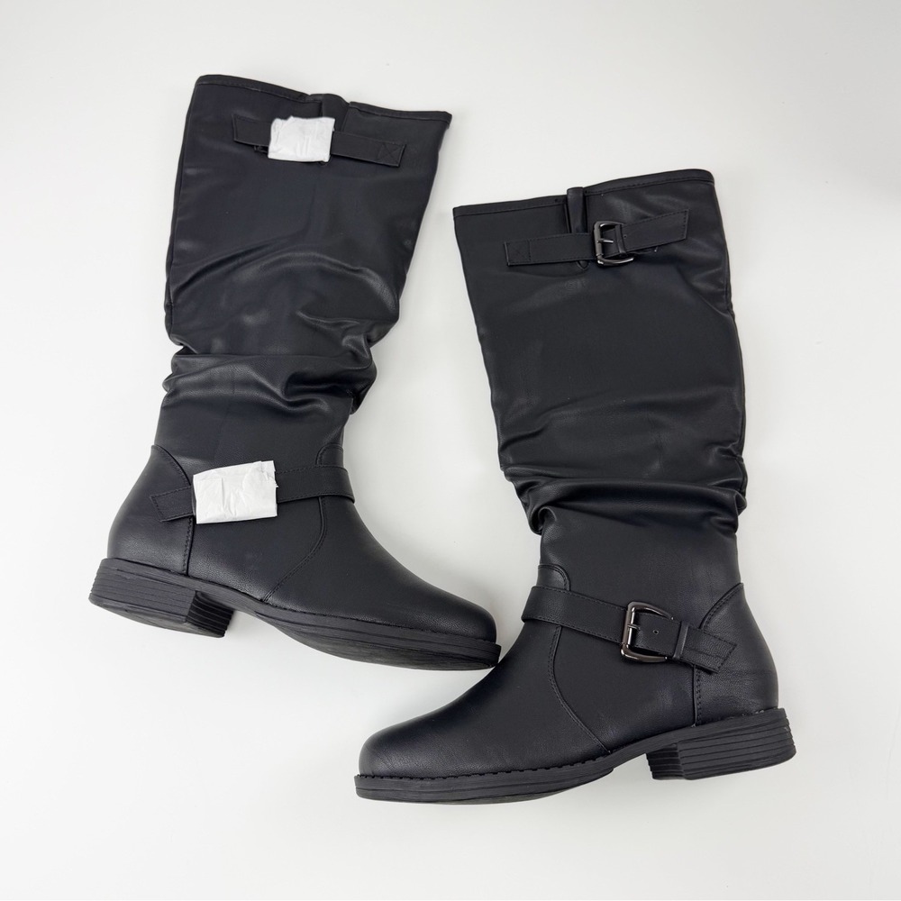 Journee Collection Boots Womens 8 Black Stormy Block Low Heel Knee High Boot NEW